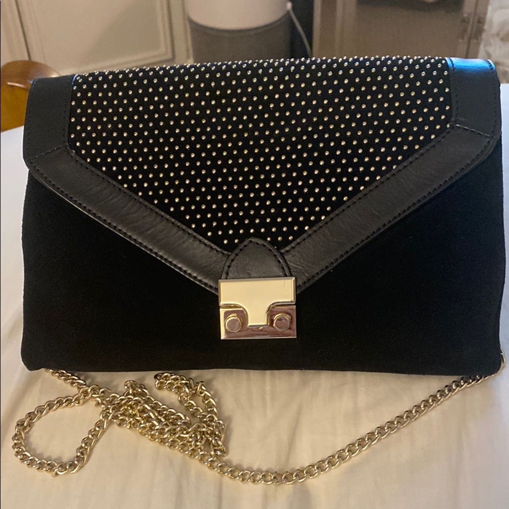 Loeffler Randall Elegant Black Suede and leather with Gold Studs bag